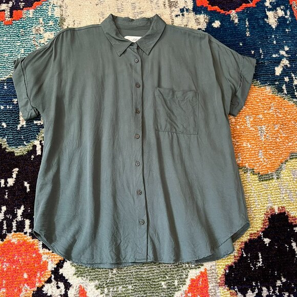 Set of 2 LOFT Short Sleeve Blouses, Green and Yellow-Peach, size Large - Picture 9 of 13